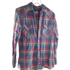 Vintage‎ Wrangler Tartan Plaid Pearl Snap Cotton Cowboy Shirt Size M